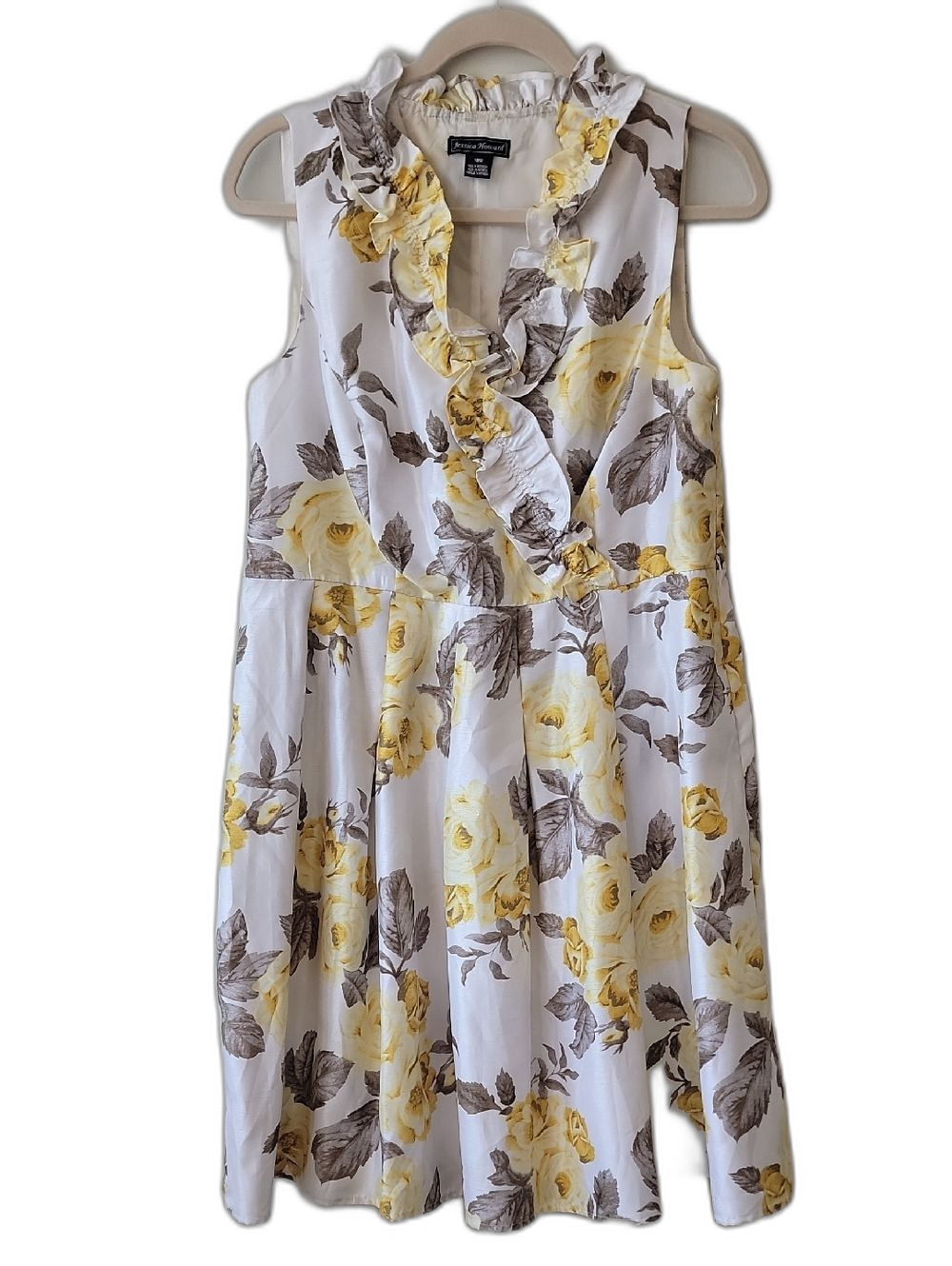 Jessica Howard Midi Dress White Yellow Size 18W Wedding Guest